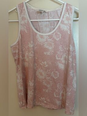 Lucky Brand Pink White Scoop Neck Floral Sleep Tank Women's Sz Small